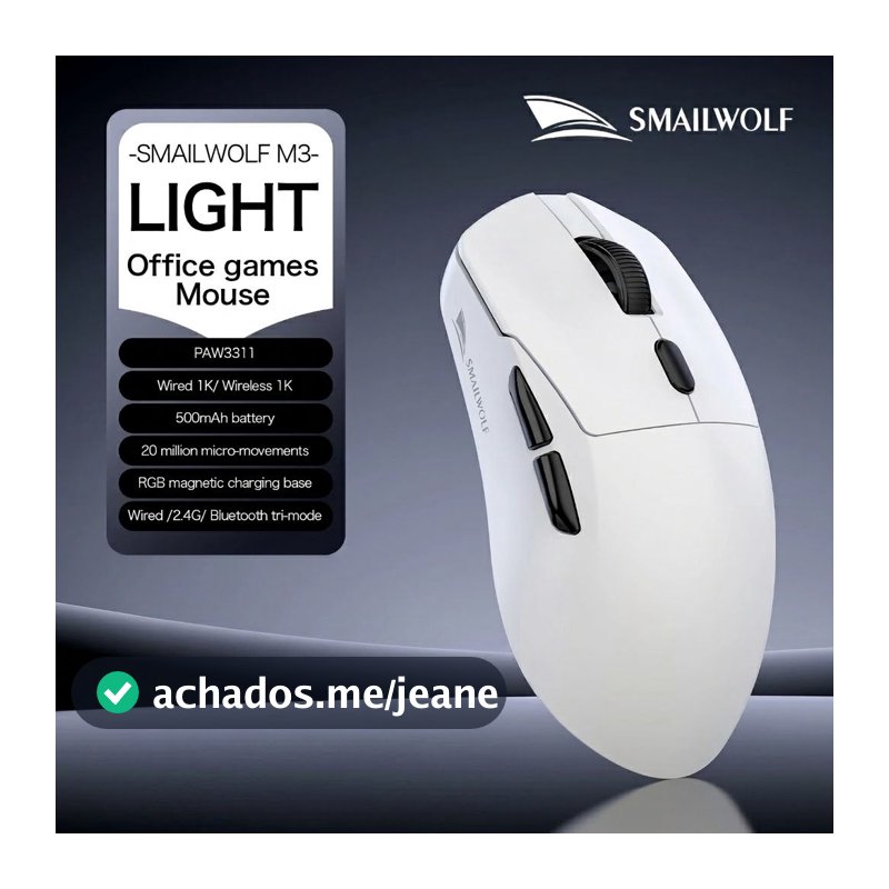 Mouse Gamer SMAILWOLF M3 Ergonômico Tri-Modo Sensor Óptico PAW3311 12000 DPI 1000Hz Design Leve para PC e Laptop