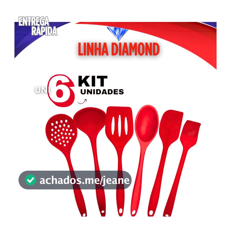 KIT 6 UTENSILIOS -CONCHA ESCUMADEIRA COLHER DE ARROZ ESPATULA VAZADA ESPATULA PAO DURO E PINCEL SILICONE MULTIUSO