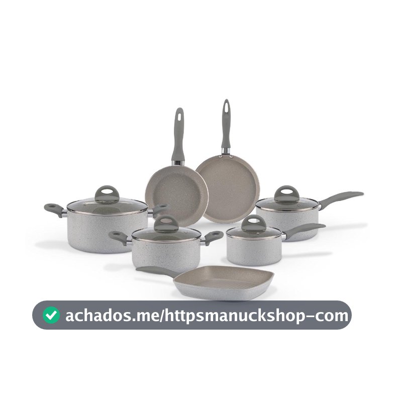 Jogo de Panelas Brinox Antiaderente Ceramic Life - Marble Blend com Indução - Cinza Claro
