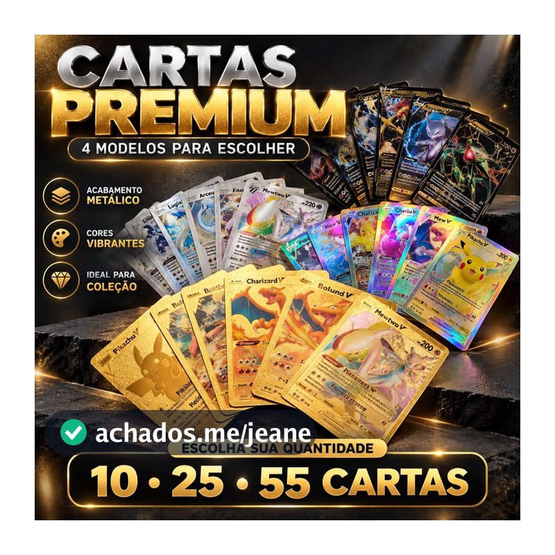 Cartas Pokémon Colecionáveis Premium Metálicas para Coleção e Presente