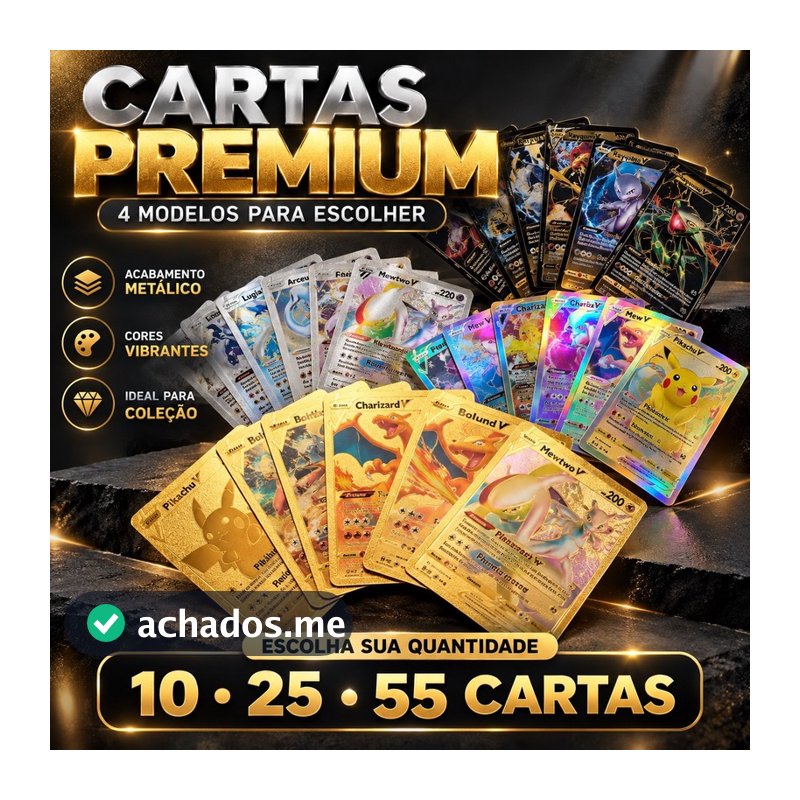 Cartas Pokémon Colecionáveis Premium Metálicas para Coleção e Presente