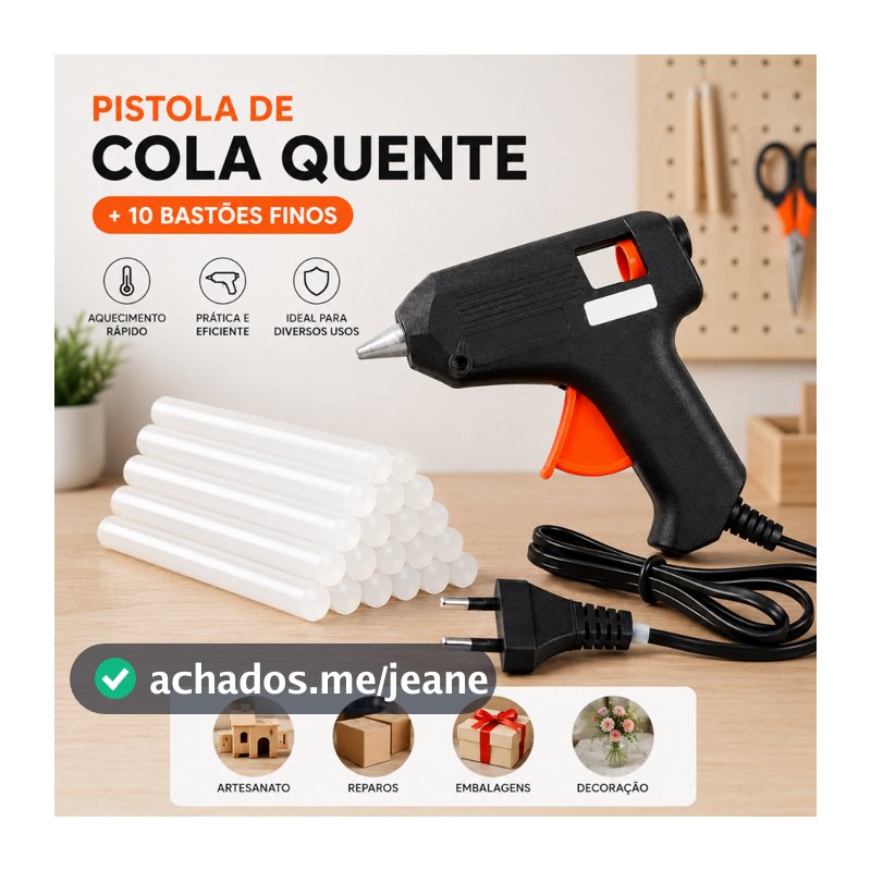 Pistola De Cola Quente Pequena Bivolt + 10 Bastões De Cola Quente Fino