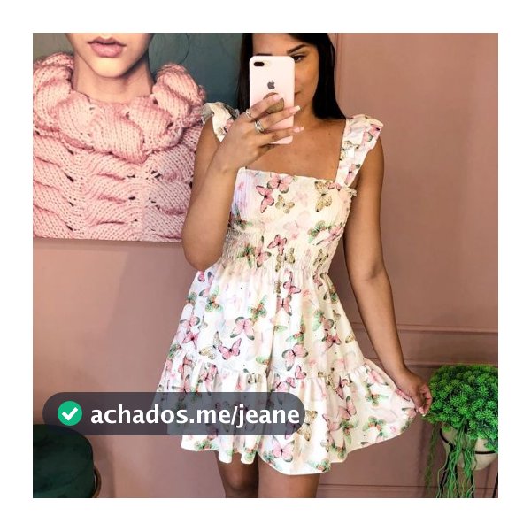 vestido curto alça lastex borboleta estampado rodado