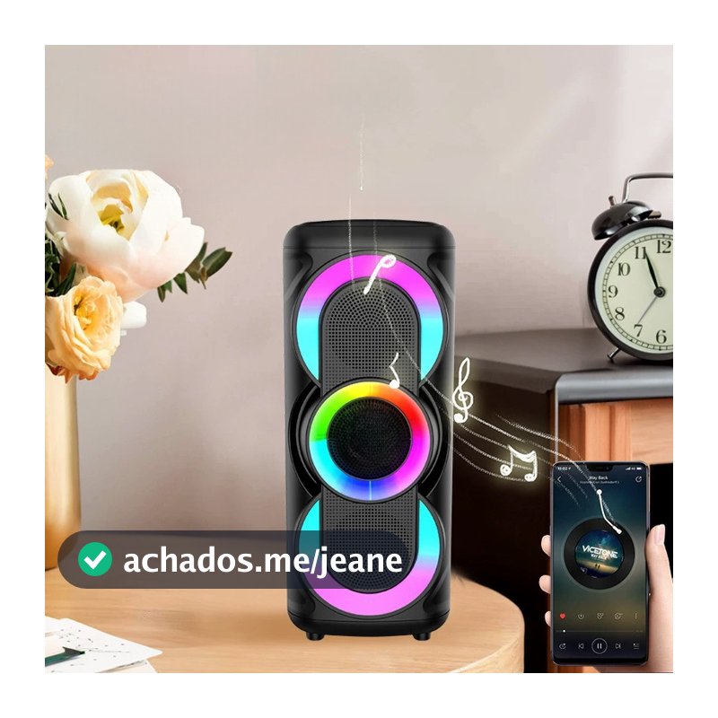 Caixa de som Bluetooth Portátil iluminação RGB Dinâmica FM Entrada Microfone