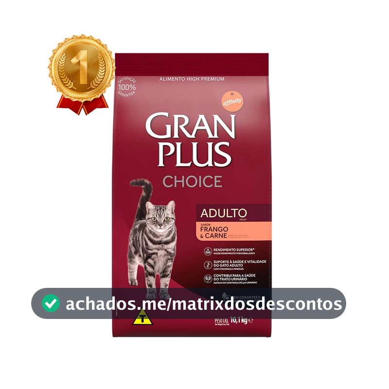 Ração GranPlus Choice Gatos Adultos Frango e Carne 10,1kg