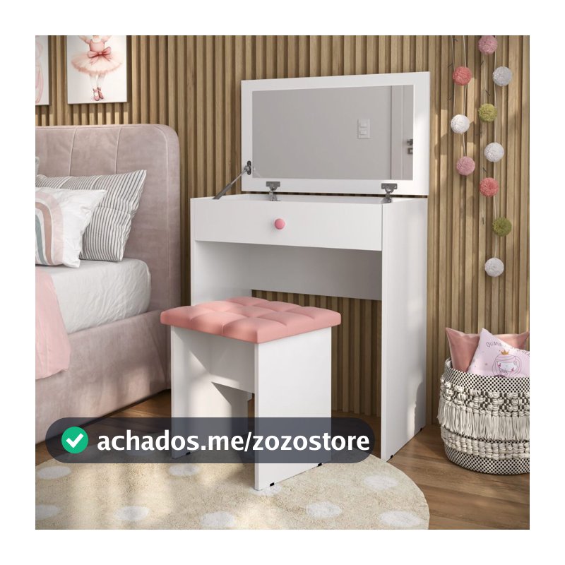 QUEIMA DE ESTOQUE PROMOÇÃO! Penteadeira Escrivaninha Mesa Camarim Com Espelho e Gaveta e  Banqueta Rose MOANA