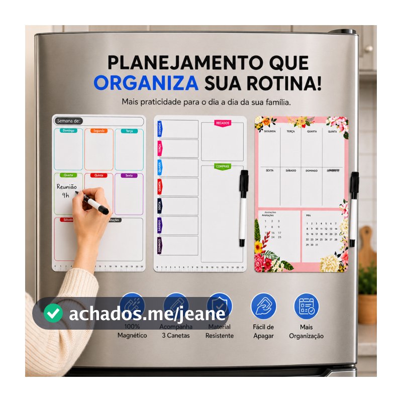 Planner Organizador Lembrete Mensal Semanal Planejamento Magnetico Ima Geladeira Multiuso Universal