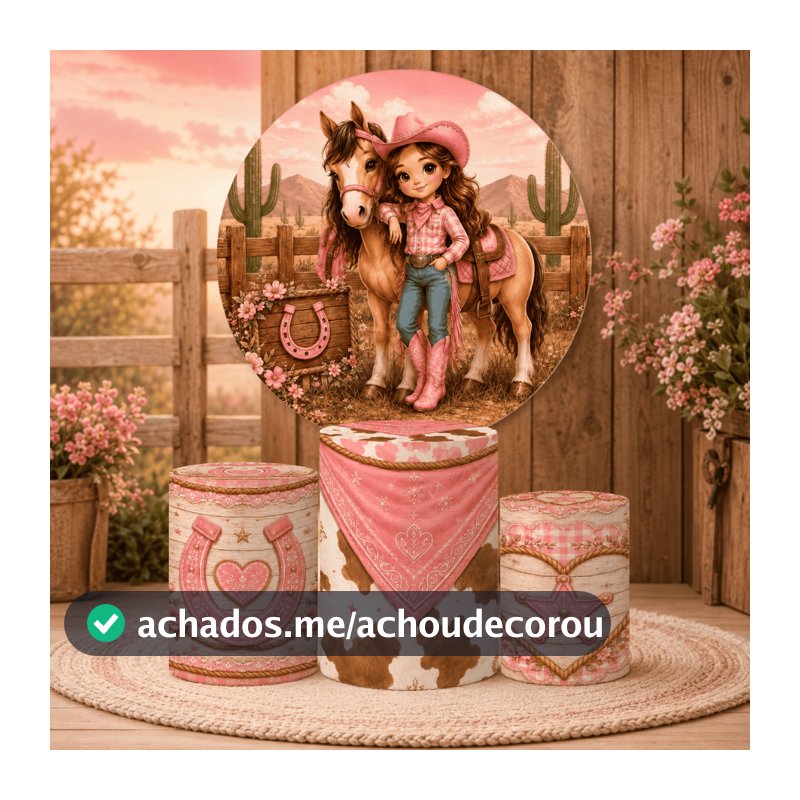 Kit Decoração Festa Painel Redondo + Trio de Cilindros Tema Boiadeirinha