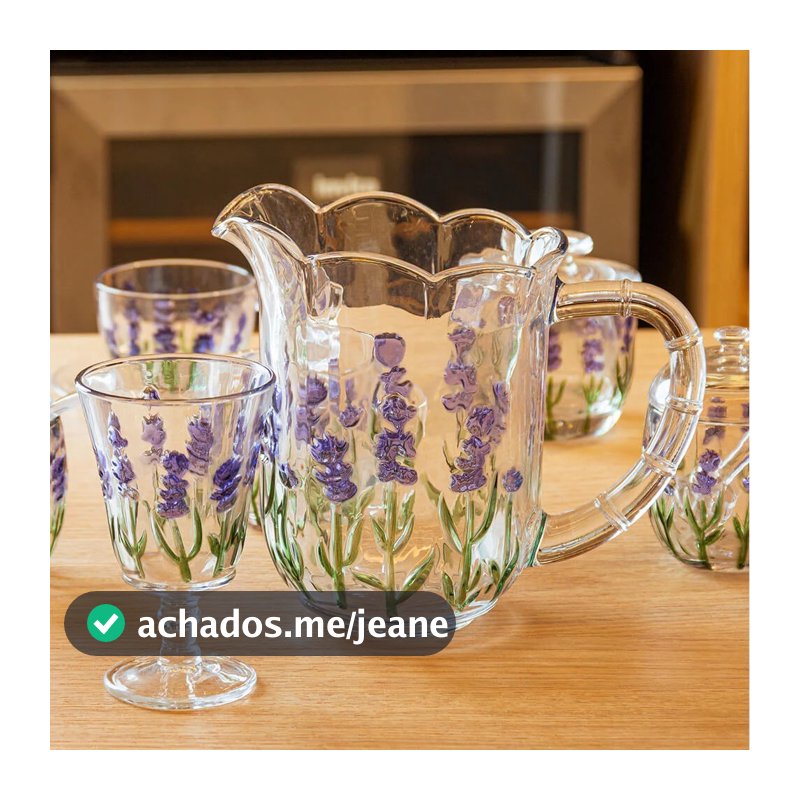 Conjunto Jarra 1,3L com 6 Taças 240ml Cristal Lyor Lavanda e Palm Tree Mesa Posta