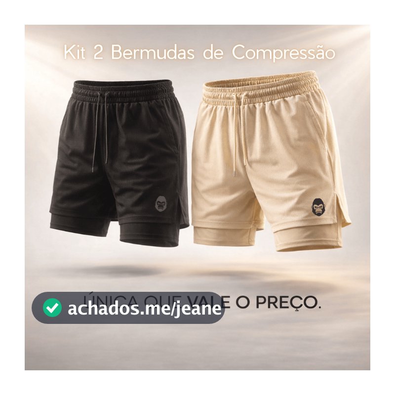 2 Bermudas 2 em 1 Linha premium Masculina Kong - Dry Com Forro de Compressão