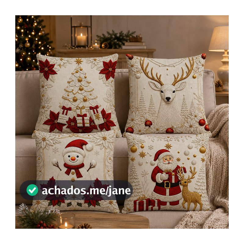 KIT 4 CAPAS DE ALMOFADAS DECORATIVAS NATAL PAPAI NOEL BONECO DE NEVE FELIZ NATAL  RENA LANÇAMENTO 2026