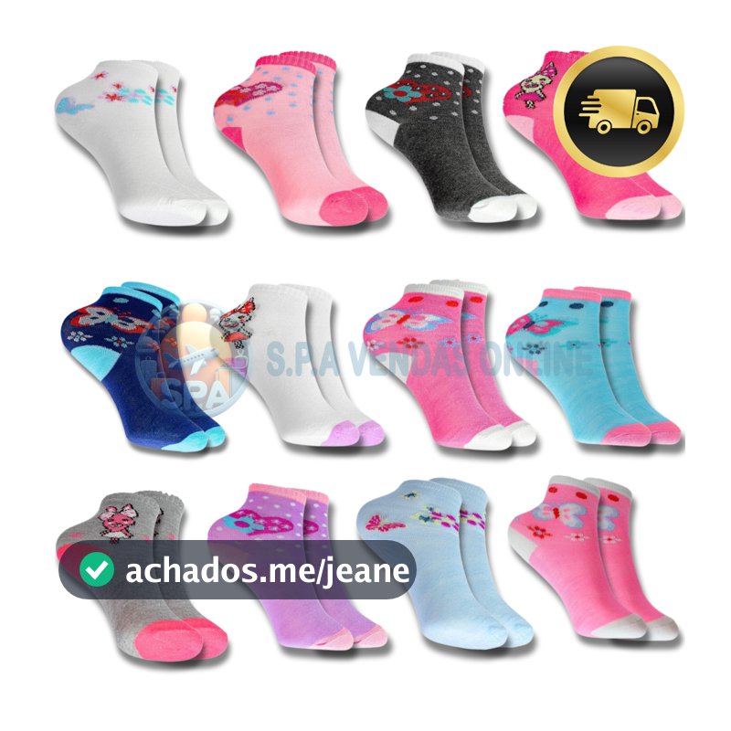 Kit com 24 Pares Meias Infantil com algodão MENINA