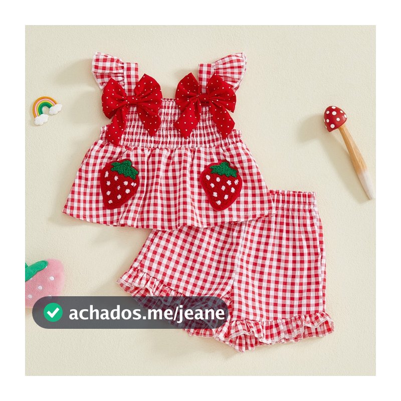 6M-7A Conjunto De Regatas E Shorts Com Babados Bordados De Morango Para Bebês Meninas Festa de Halloween