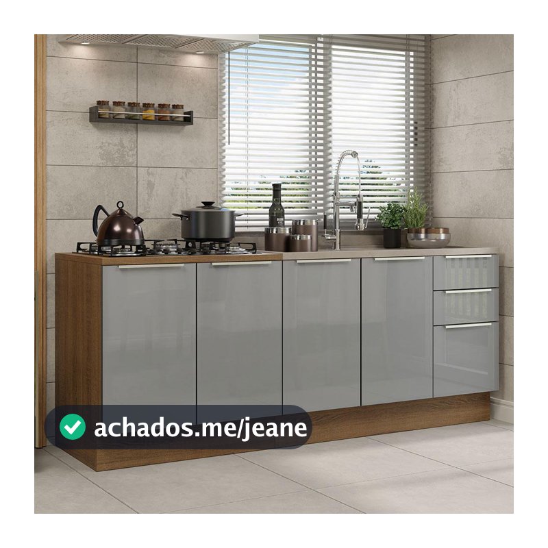 Kit com 2 Balcões de Cozinha Madesa Lux 4 Portas 3 Gavetas (Sem Tampo e Pia) Rustic/Cinza