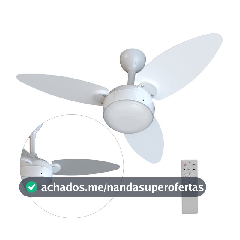 Ventilador de teto 3 pás Inverter dupla face branco/cinza com controle remoto Elluz Ventisol