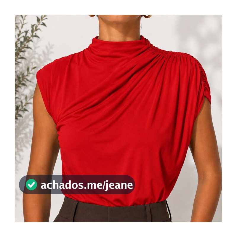 Blusa Feminina Estilosa Gola Alta Franzida Drapeada Malha Premium Moda Elegante Casual