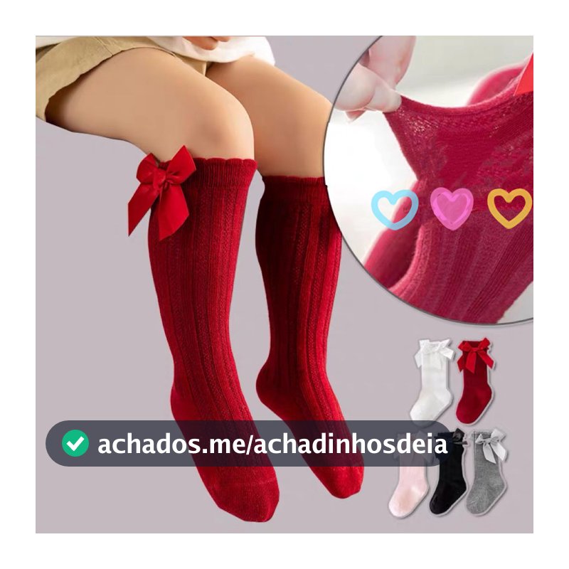 Meia De Bebê e Menina Longa De Algodão Com Laço 6 meses Ate 5 anos Tamanho Unico Calço ate 27 modelo 517002