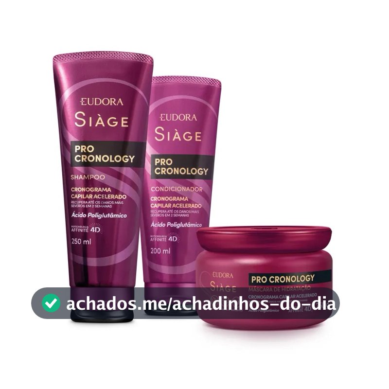 Combo Eudora Siàge Pro Cronology: Shampoo 250ml + Condicionador 200ml + Máscara de Hidratação 250g