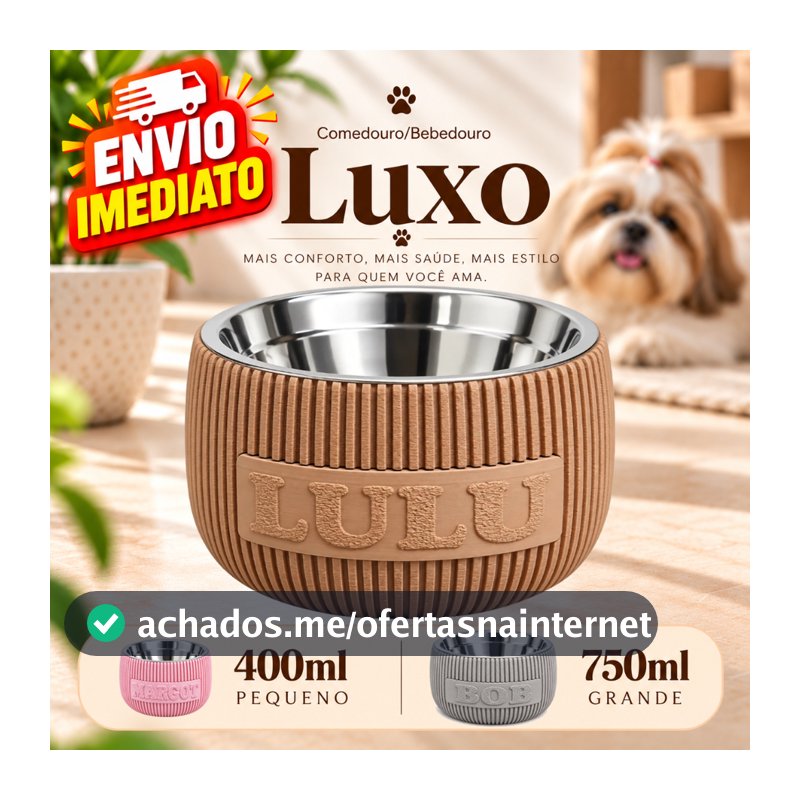 Comedouro Pet Elevado com nome Personalizado Inox Cachorro Gato Bebedouro Tigela Ração Água Antivômito Premium