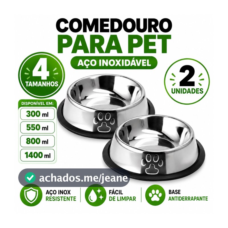 PaPaGo Kit 2 Comedouros Inox 300ml 550ml 800ml 1400ml Pote Ração Inox Cachorro pequeno e médio e todos os tipos de gatos