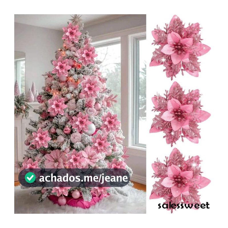 1/5/10 Unidades Vermelho Azul Rosa Poinsétia Glitter Artificial Decoração De Natal Enfeites Flores