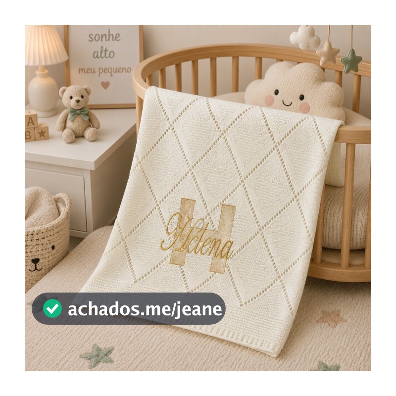 Manta De Tricô Personalizada Bebê 80x80cm Com Nome