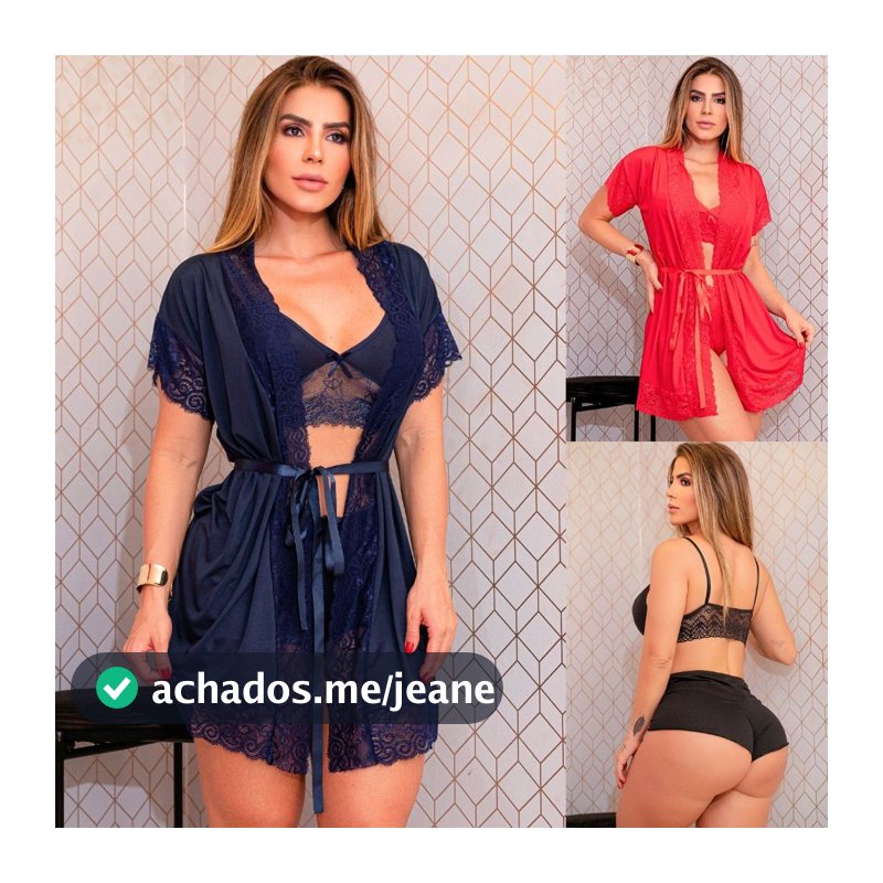 Conjunto Pijama Provocante Curtinho Top Doll Noite Confort Sem Bojo Robe Elegante Renda Sensual Luxo