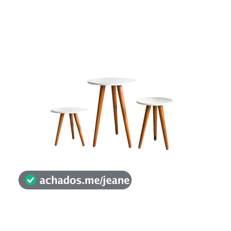 Trio de Mesinhas Lateral Redondas Sala Pé Palito Retro