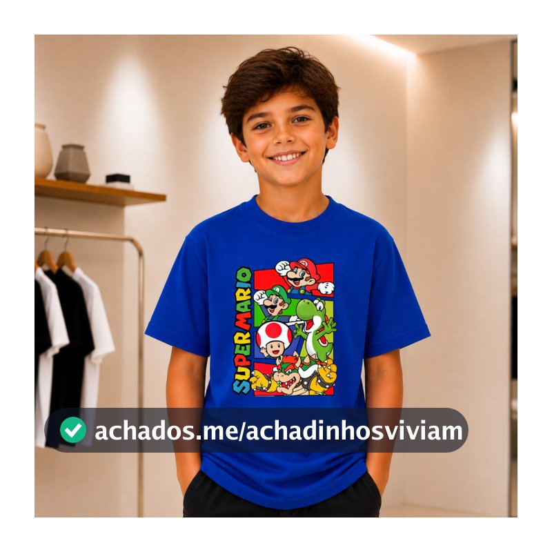 Camiseta Infantil Super Mario Bros Menino 100% Algodão Camisa Personagem Gamer Mario Luigi Yoshi