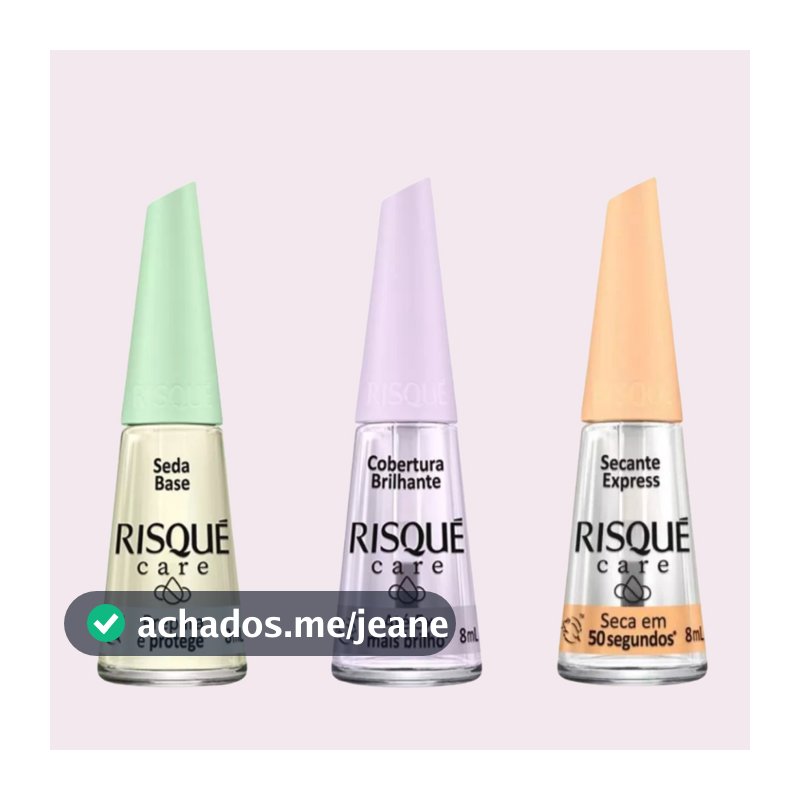Kit Completo Risqué Care 8ml – Seda Base, Extra Brilho e Secante Express Cuidados