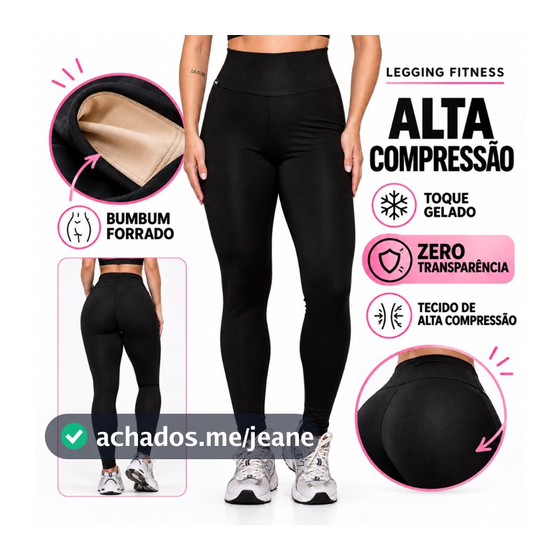Calça Legging Fitness Academia Feminina Preta Cós Alto Forro Duplo Treino Zero Transparência Grace AQN SPORT