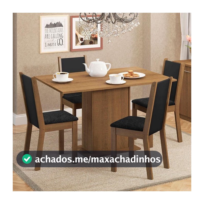 Conjunto Sala Jantar Mesa Madeira 4 Cadeiras Rustic