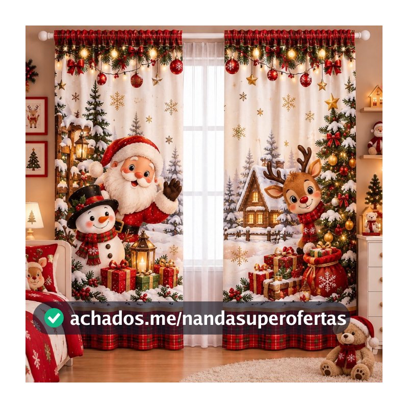 Cortina Moderna Sublimada Decorativa Lavável Tema Natal - 05