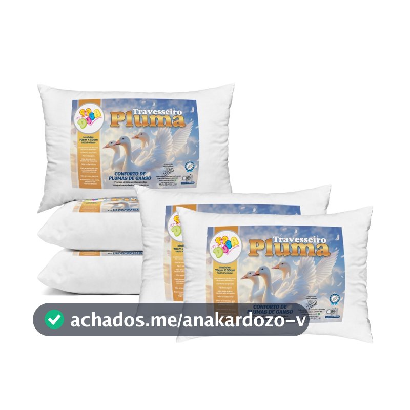Kit Travesseiro Pluma de Ganso Confortavel e Macio Antiacaro 70x50cm