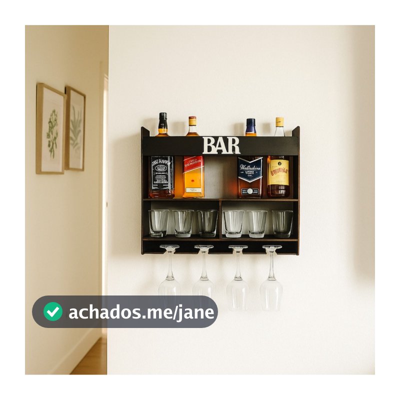 Bar Adega Barzinho De Parede Rústico Madeira Com Porta Garrafas De Vinhos Whisky Gin Bebidas E Porta Taça Bar Decorativo