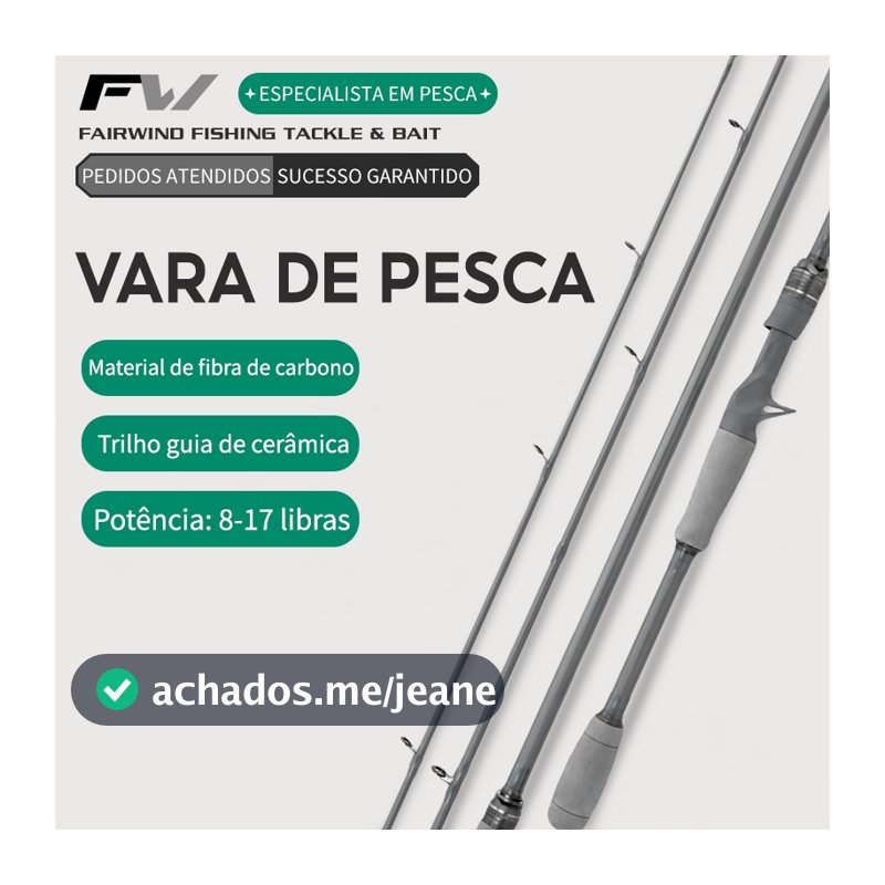FW Vara Pesca P/Carretilha 1,80m/1,65m 8-17lbs 2 partes Leve E e Resistente