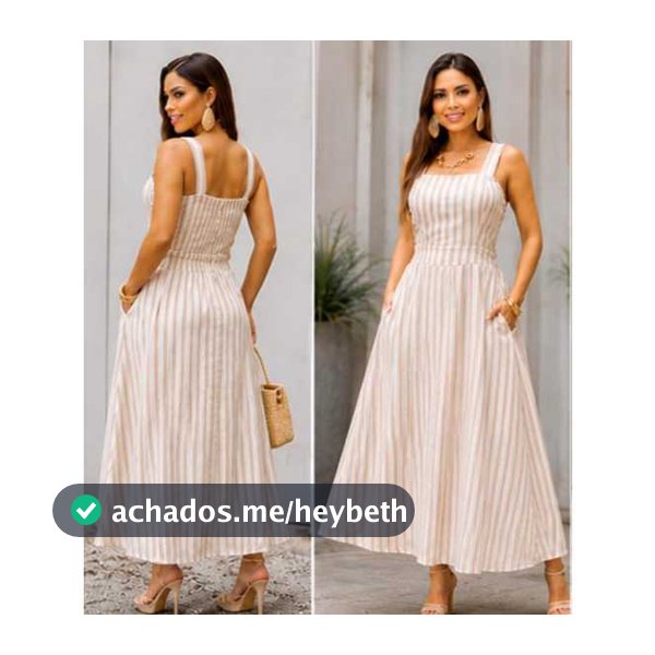 Vestido Midi Feminino Elegante Tecido Linho Forrado Com Elastex nas costas Com Bolso Fundo bege