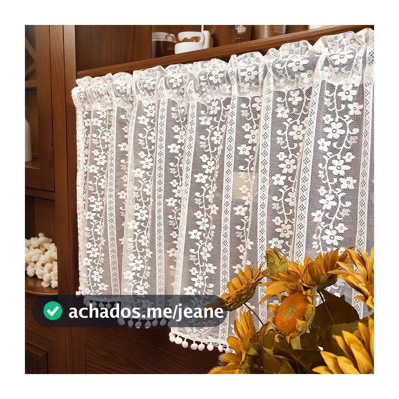 Cortina Curta De Renda Semi-Transparente Floral Bordado De Café Para Janela De Armário De Cozinha Decoração De Casa