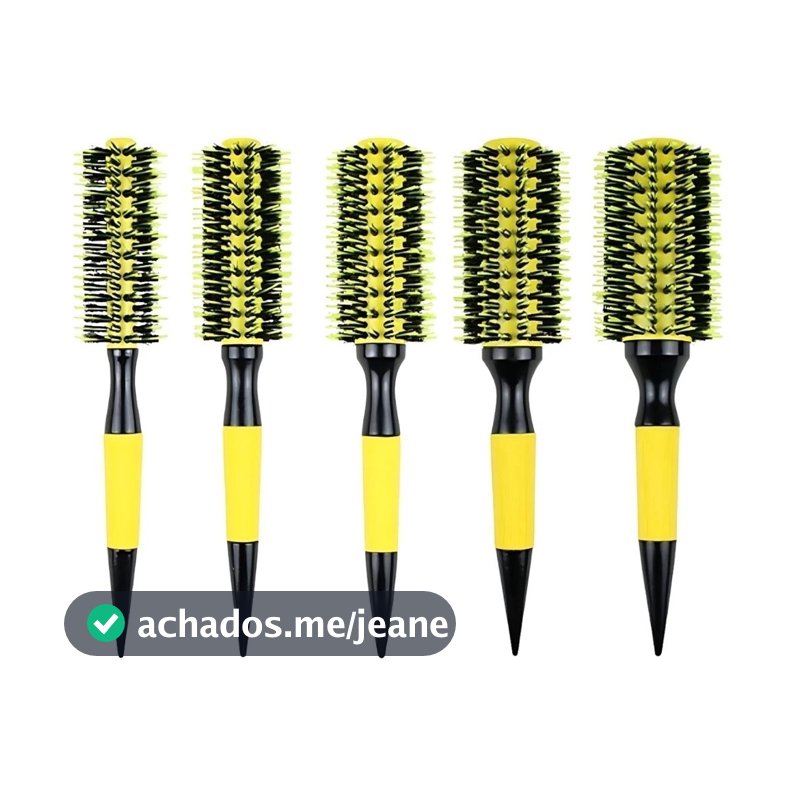 Escova De Cabelo Térmica Amarela Cerdas De Javali Mista Madeira