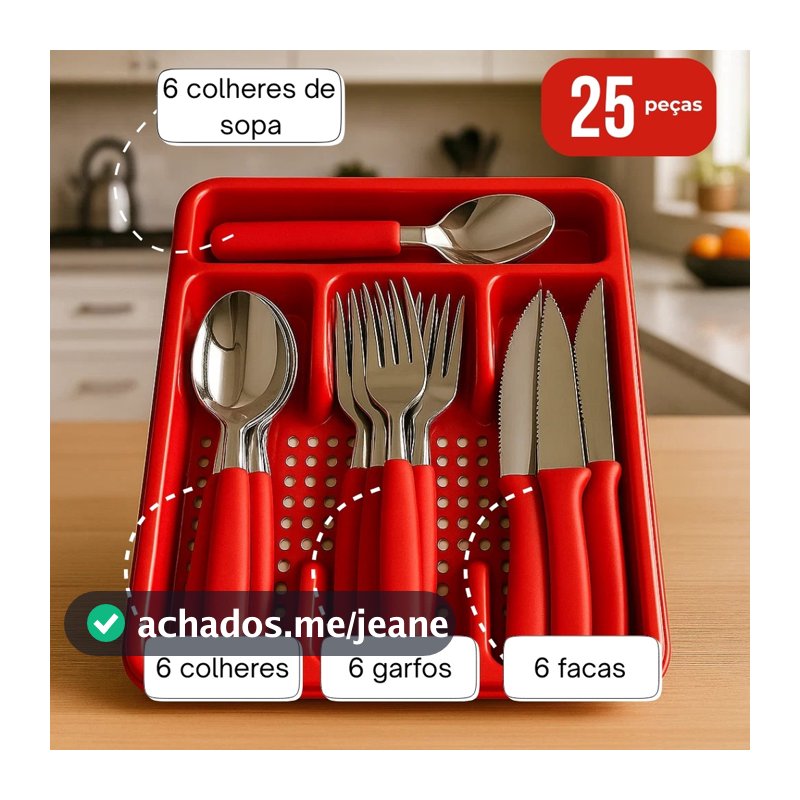Jogo de Talheres Inox Com Suporte Gaveteiro de Brinde Talher Premium Sortido Completo Sopa