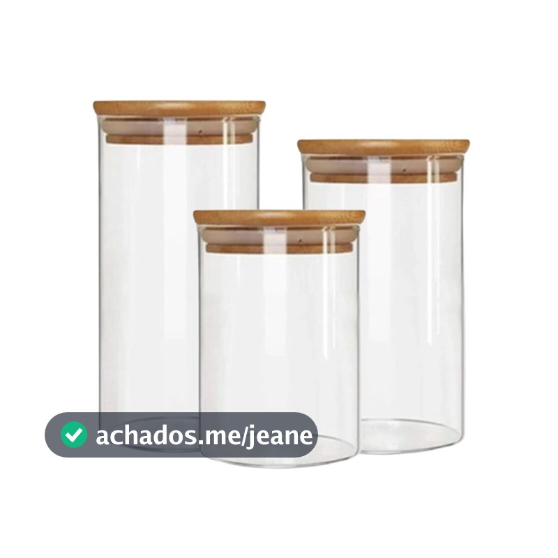 KIT POTES HERMETICOS VIDRO PARA ALIMENTOS BOROSSILICATO COM TAMPA BAMBU PORTA MANTIMENTOS RESISTENTE