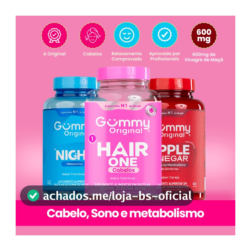 Kit Gummy Night Hair e Vinagre de Maçã 3 Frascos Melatonina Biotina Apple Cider Vinegar