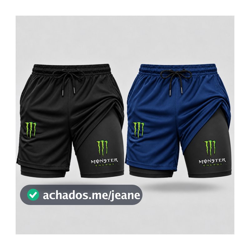KIT 2 Bermuda Compressão Duplo Short Com Forro Masculina 2 Em 1 Academia MIX Monst