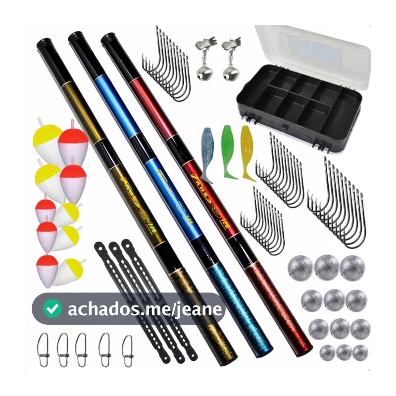 Kit Pesca 3 Varas Telescópica 3 Mts Estojo Acessórios boia anzol chumbada isca sino snap