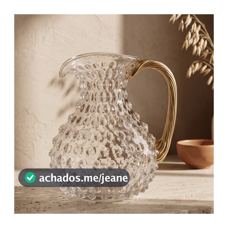 Jarra Vidro Transparente Relevo Bico Jaca Alca Dourada Metalizada 1,7 Litros Suco Agua Luxo
