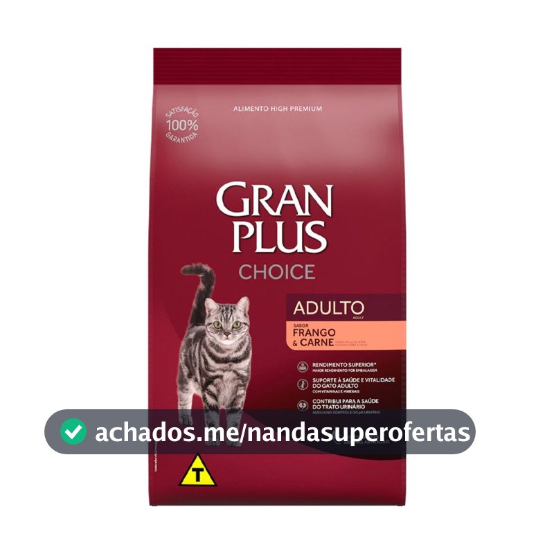 Ração GranPlus Choice Frango e Carne Gatos Adultos Premium 10kg