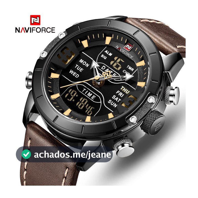 Naviforce 9153 Homens Relógio Top Marca De Luxo De Couro À Prova D 'Água Relógios De Pulso De Quartzo Dos Homens Do Esporte Militar Relógios Data Relogio Masculino (Sem Caixa)