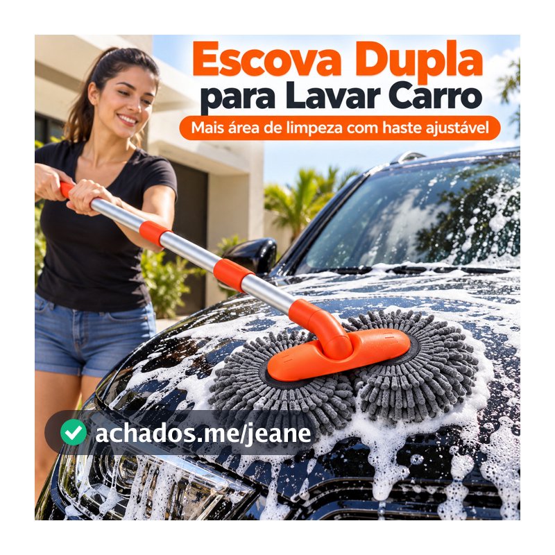 Escova Lava Carro Telescópica Chenille Cabeça Dupla 30cm Cabo Ajustável 50-115cm SUV Caminhonete