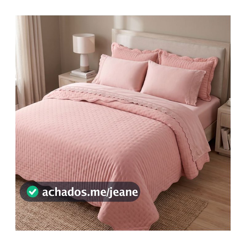 Kit 7 Peças Cobre Leito + Jogo de Cama Percal 300 Fios Dupla Face Lorena