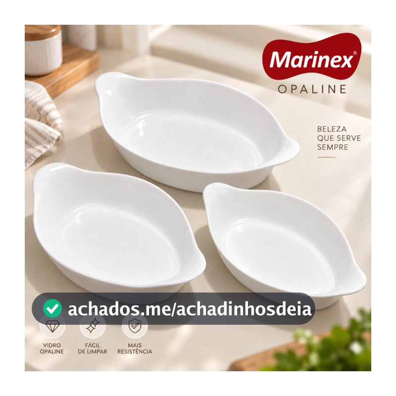 Kit Assadeira Oval  Marinex Opaline 3 Peças 600ml 1L 1,4L Nadir Figueiredo ou Avulso Vai ao Forno